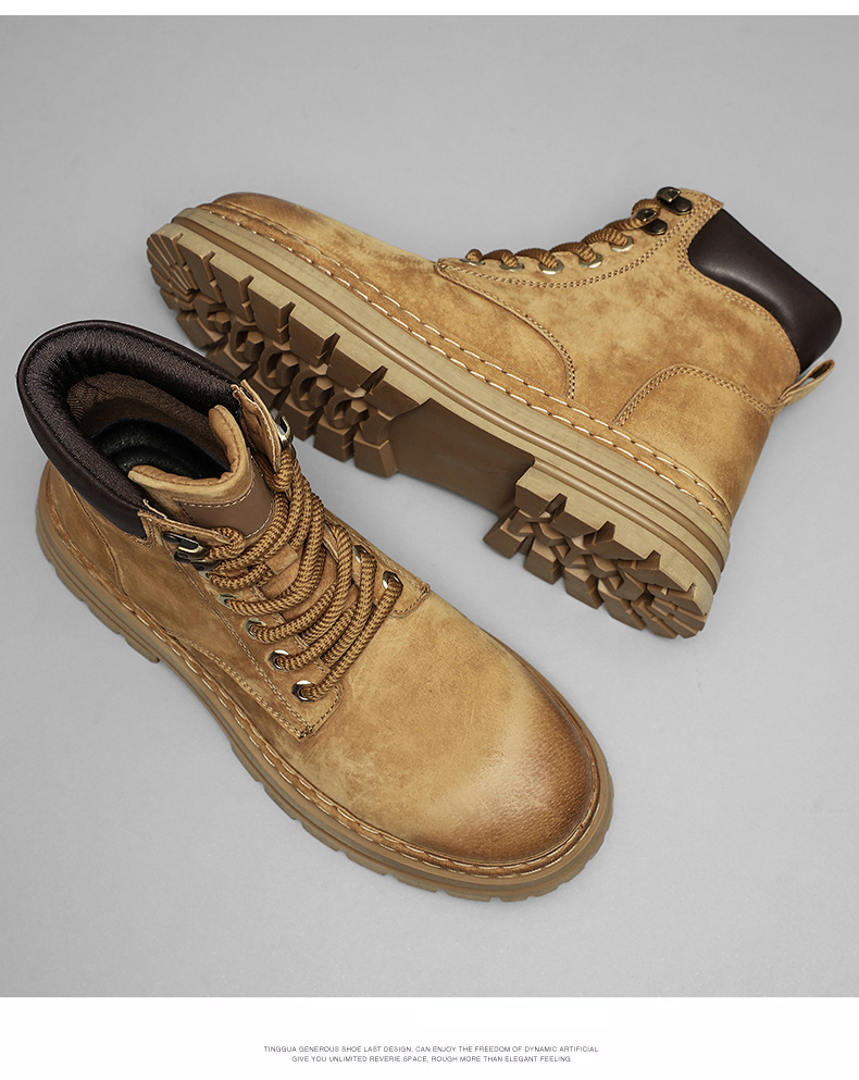 BK () High quality Martin boots, men's trendy and fashionable high top shoes, workwear boots with plush insulation_voghion.com