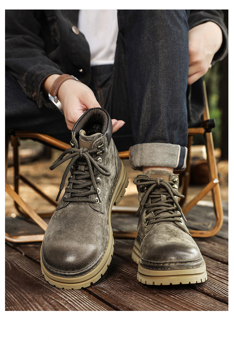 BK () High quality Martin boots, men's trendy and fashionable high top shoes, workwear boots with plush insulation_voghion.com