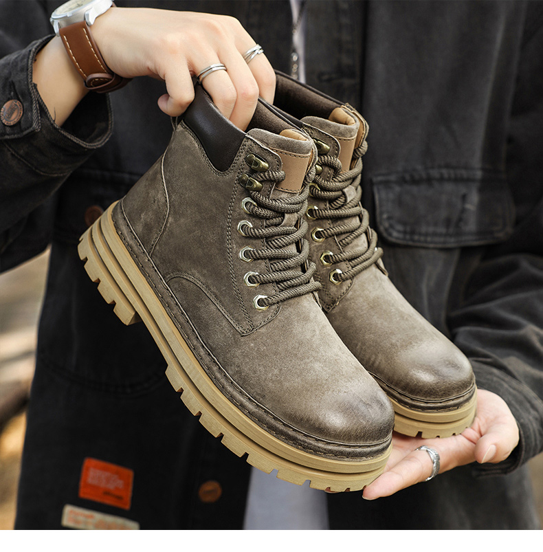 BK () High quality Martin boots, men's trendy and fashionable high top shoes, workwear boots with plush insulation_voghion.com