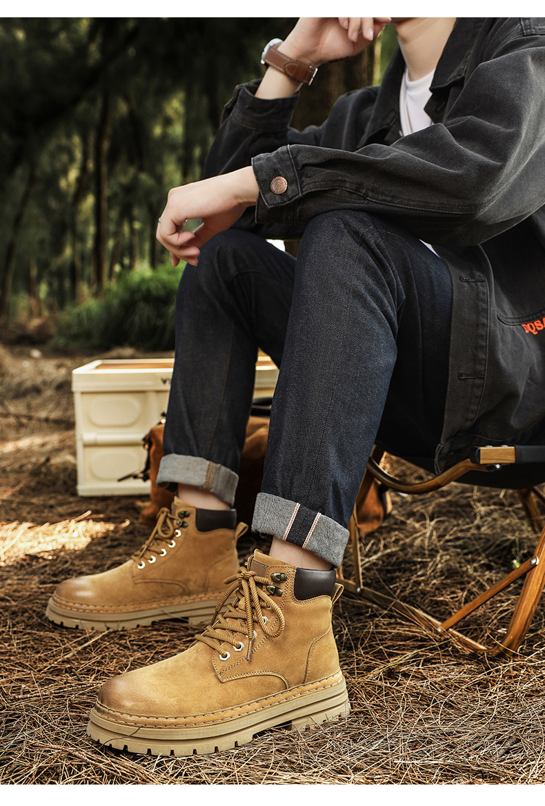 BK () High quality Martin boots, men's trendy and fashionable high top shoes, workwear boots with plush insulation_voghion.com