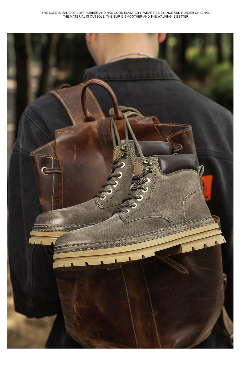 BK () High quality Martin boots, men's trendy and fashionable high top shoes, workwear boots with plush insulation_voghion.com