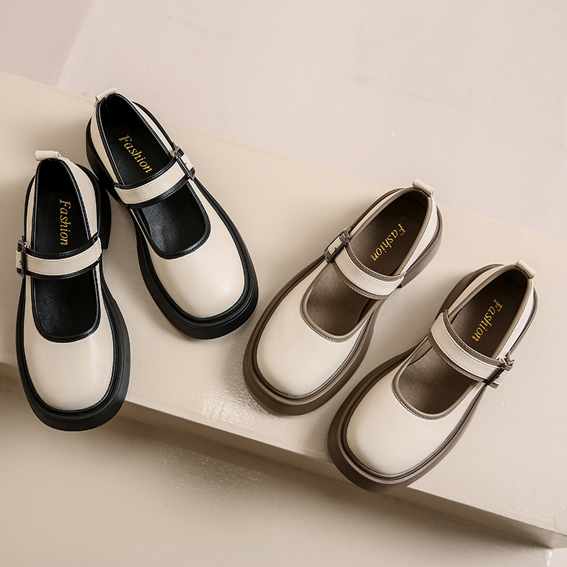 Französische Mary-Jane-Schuhe mit dicker Sohle für Damen mit einem einzigen Schuh, Vintage-Schuhe aus Großbritannien in Übergröße_voghion.com