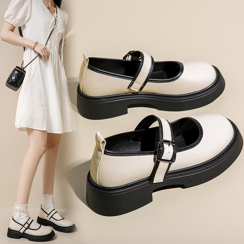Französische Mary-Jane-Schuhe mit dicker Sohle für Damen mit einem einzigen Schuh, Vintage-Schuhe aus Großbritannien in Übergröße_voghion.com