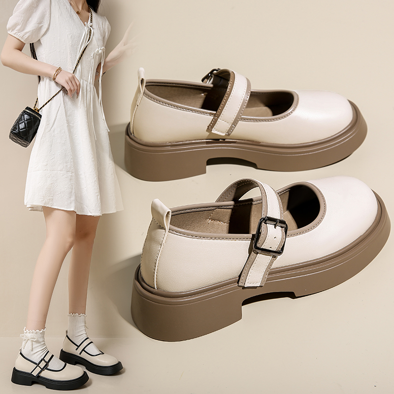 Französische Mary-Jane-Schuhe mit dicker Sohle für Damen mit einem einzigen Schuh, Vintage-Schuhe aus Großbritannien in Übergröße_voghion.com