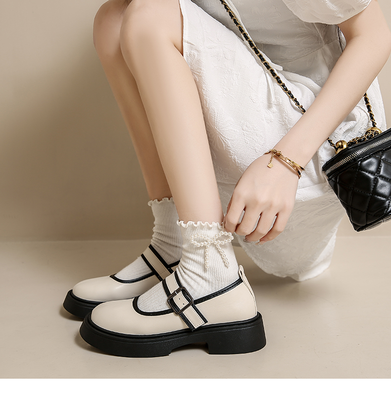 Französische Mary-Jane-Schuhe mit dicker Sohle für Damen mit einem einzigen Schuh, Vintage-Schuhe aus Großbritannien in Übergröße_voghion.com