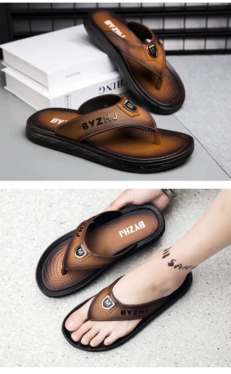 Faux Leather Men's Flip-flops Outdoor Fashion Slippers Beach Slippers, Free Random Pinch Music_vogvips.com