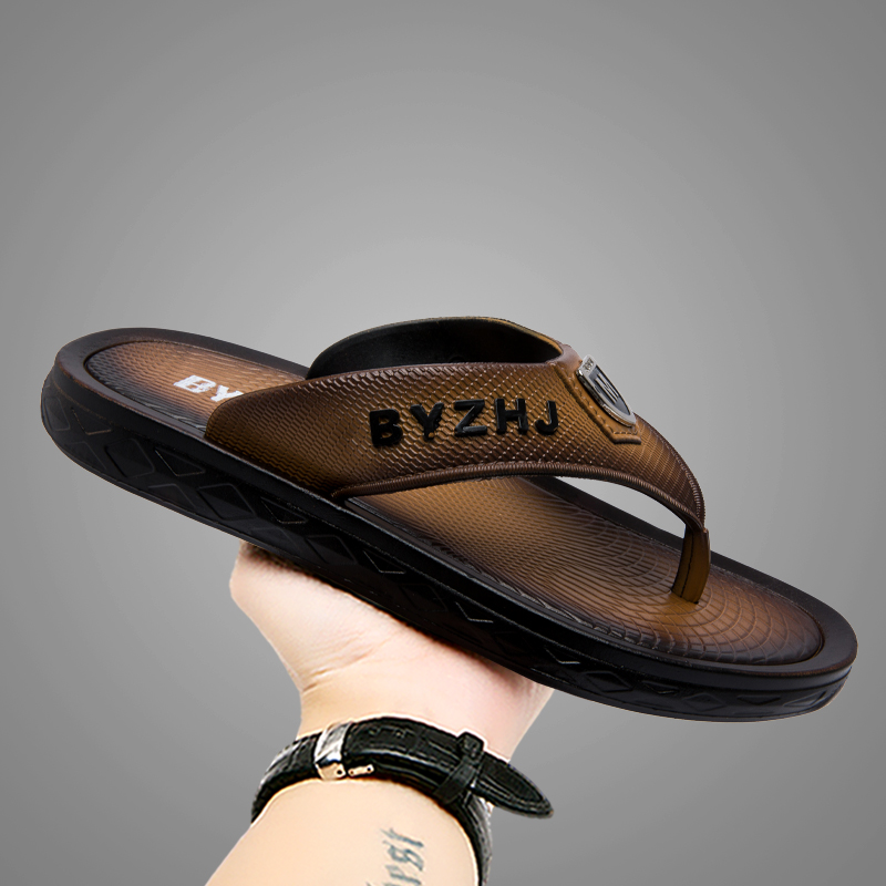 Faux Leather Men's Flip-flops Outdoor Fashion Slippers Beach Slippers, Free Random Pinch Music_vogvips.com