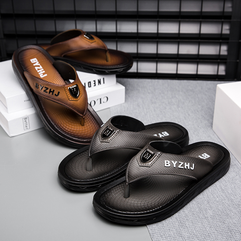 Faux Leather Men's Flip-flops Outdoor Fashion Slippers Beach Slippers, Free Random Pinch Music_vogvips.com