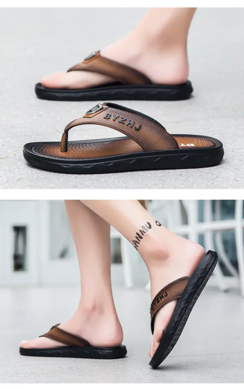 Faux Leather Men's Flip-flops Outdoor Fashion Slippers Beach Slippers, Free Random Pinch Music_vogvips.com