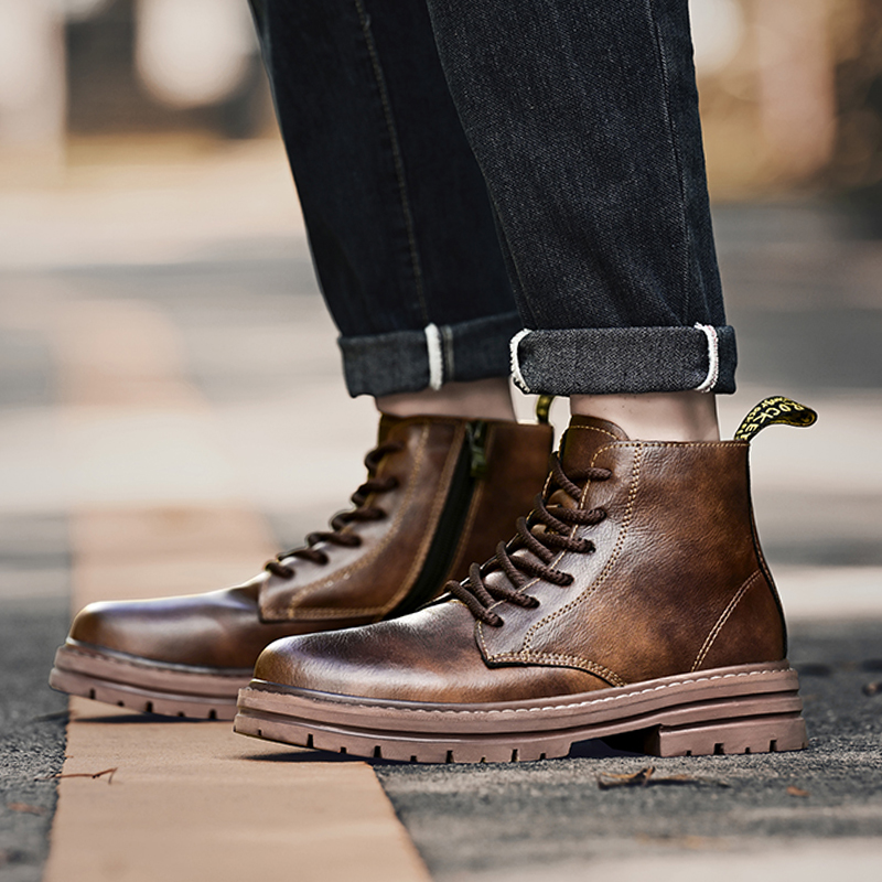 Martin men's high genuine British style ins mid top leather shoes with business fleece workwear boots_voghion.com