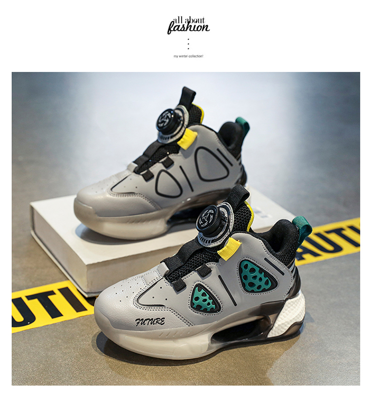 Boys' Basketball Shoes With Rotating Buckle For Sports_voghion.com