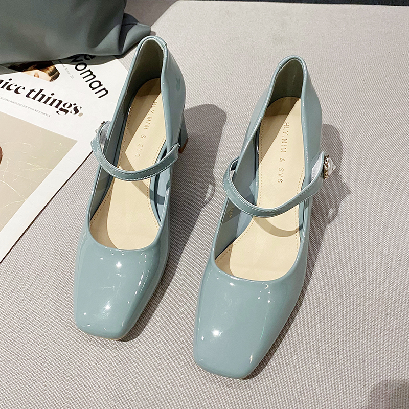 名漫女鞋-名漫女鞋G6850-3复古玛丽珍鞋漆皮粗跟方头纯色珍珠