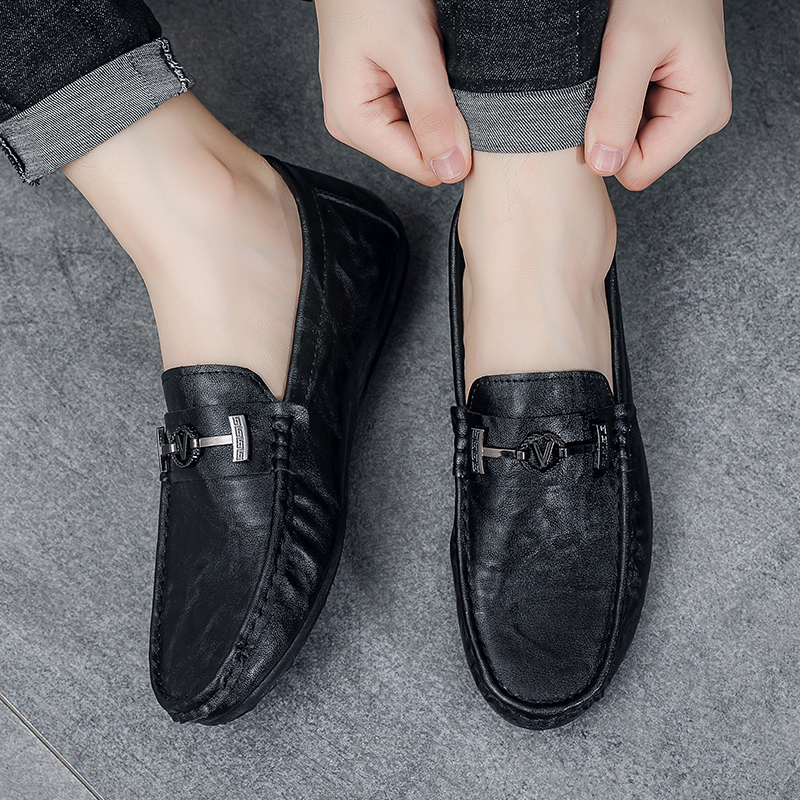 Solid Color Black Beanie Shoes Trendy Shoes Loafers Lazy People Pedal Driving Shoes Casual Small Leather Shoes Give A Random Pinch Music_vogvips.com