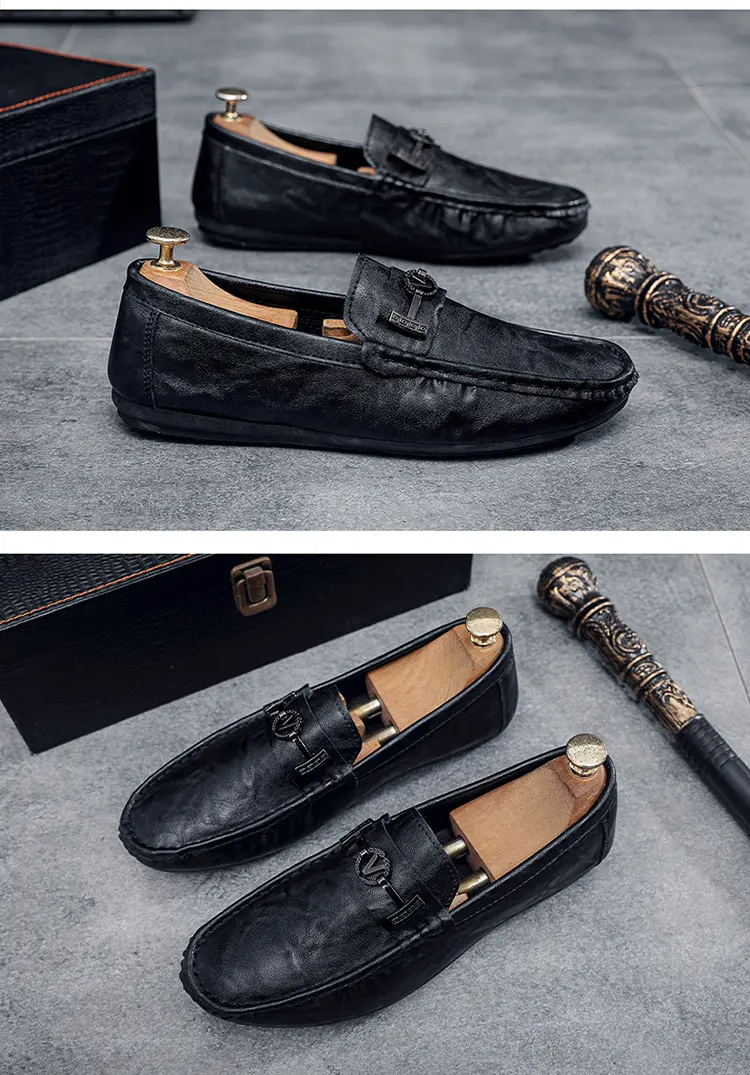 Solid Color Black Beanie Shoes Trendy Shoes Loafers Lazy People Pedal Driving Shoes Casual Small Leather Shoes Give A Random Pinch Music_vogvips.com