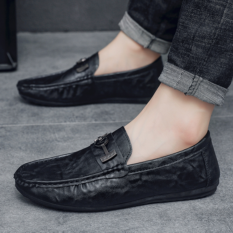 Solid Color Black Beanie Shoes Trendy Shoes Loafers Lazy People Pedal Driving Shoes Casual Small Leather Shoes Give A Random Pinch Music_vogvips.com