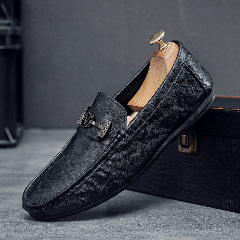 Solid Color Black Beanie Shoes Trendy Shoes Loafers Lazy People Pedal Driving Shoes Casual Small Leather Shoes Give A Random Pinch Music_vogvips.com