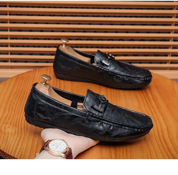 Solid Color Black Beanie Shoes Trendy Shoes Loafers Lazy People Pedal Driving Shoes Casual Small Leather Shoes Give A Random Pinch Music_vogvips.com
