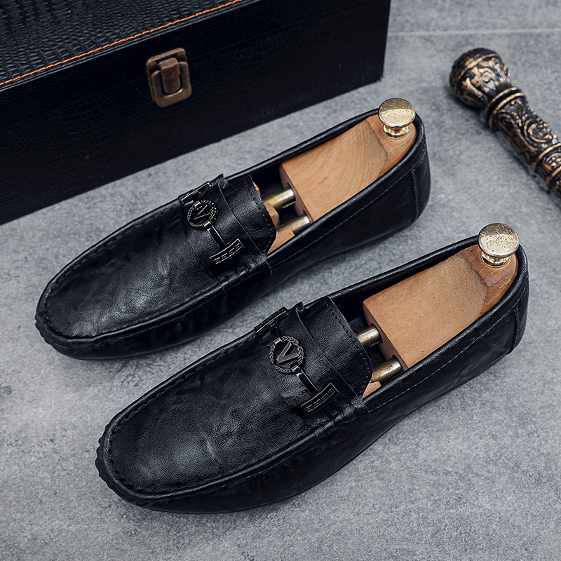 Solid Color Black Beanie Shoes Trendy Shoes Loafers Lazy People Pedal Driving Shoes Casual Small Leather Shoes Give A Random Pinch Music_vogvips.com