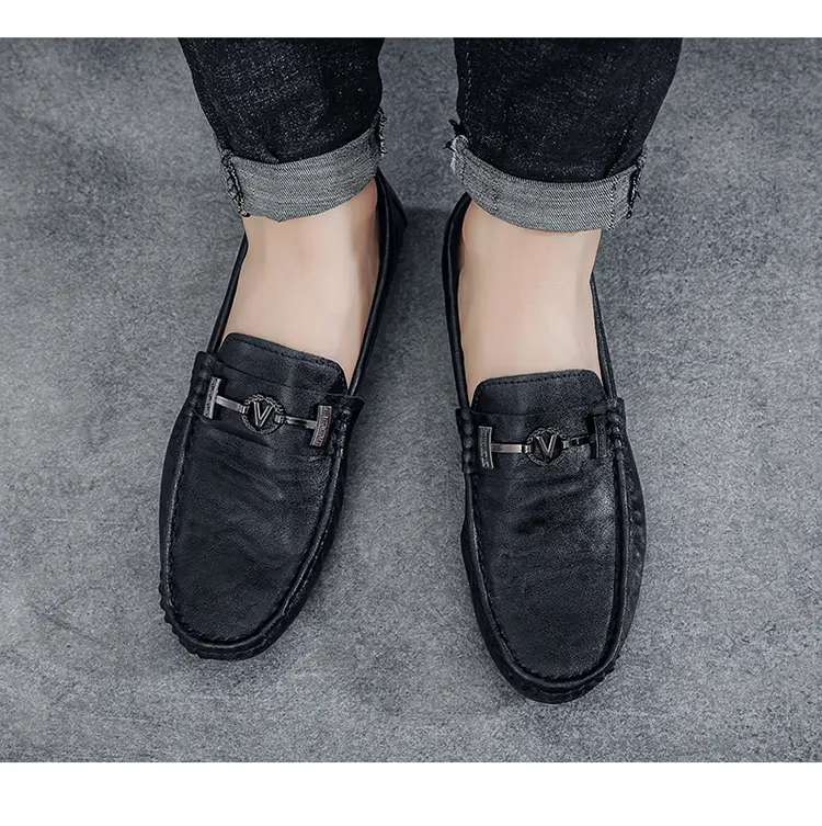 Solid Color Black Beanie Shoes Trendy Shoes Loafers Lazy People Pedal Driving Shoes Casual Small Leather Shoes Give A Random Pinch Music_vogvips.com
