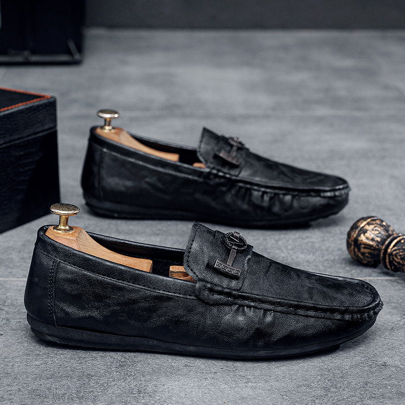 Solid Color Black Beanie Shoes Trendy Shoes Loafers Lazy People Pedal Driving Shoes Casual Small Leather Shoes Give A Random Pinch Music_vogvips.com