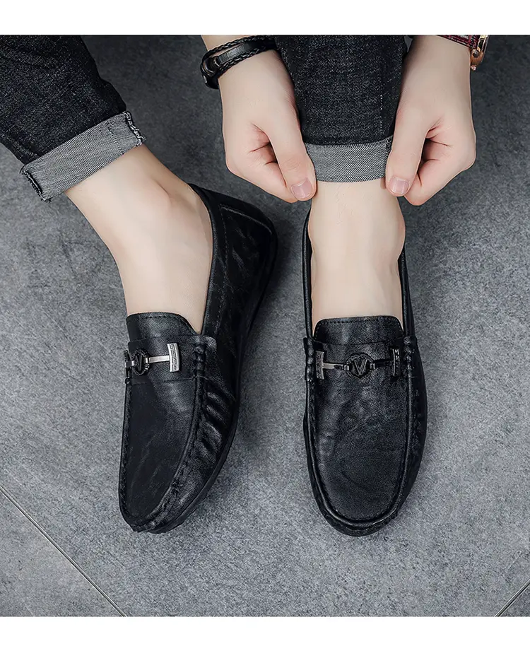 Solid Color Black Beanie Shoes Trendy Shoes Loafers Lazy People Pedal Driving Shoes Casual Small Leather Shoes Give A Random Pinch Music_vogvips.com