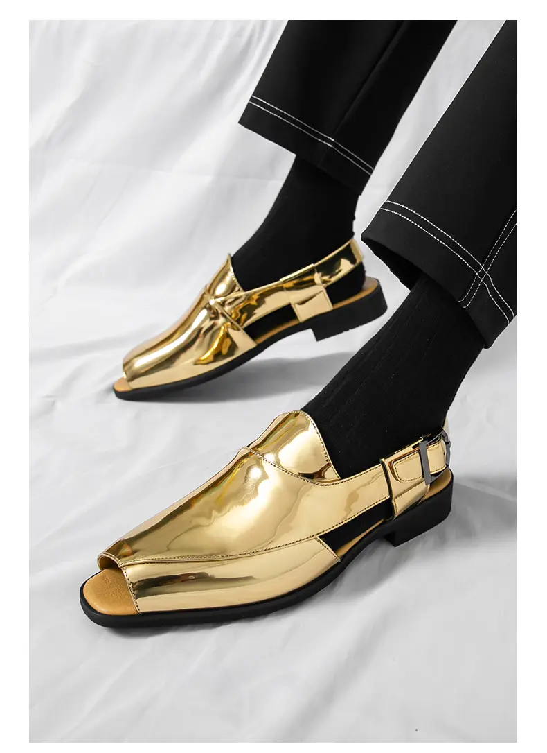 slim fit dress slacks Men's Sandals Classic Leather Dress Shoes Black / US 5 / UK 4 / EU 38