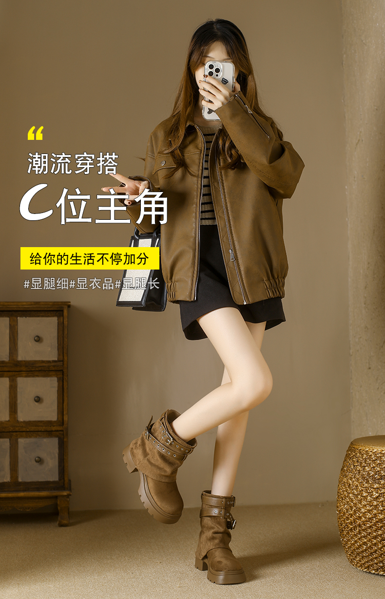 涌哥女鞋 Q6602 加绒保暖马丁靴瘦瘦靴百搭裤管气质短靴潮