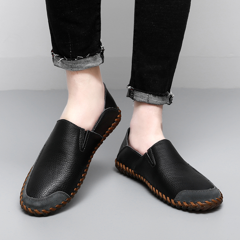Large Pier Layer Cowhide Lazy Shoes _voghion.com