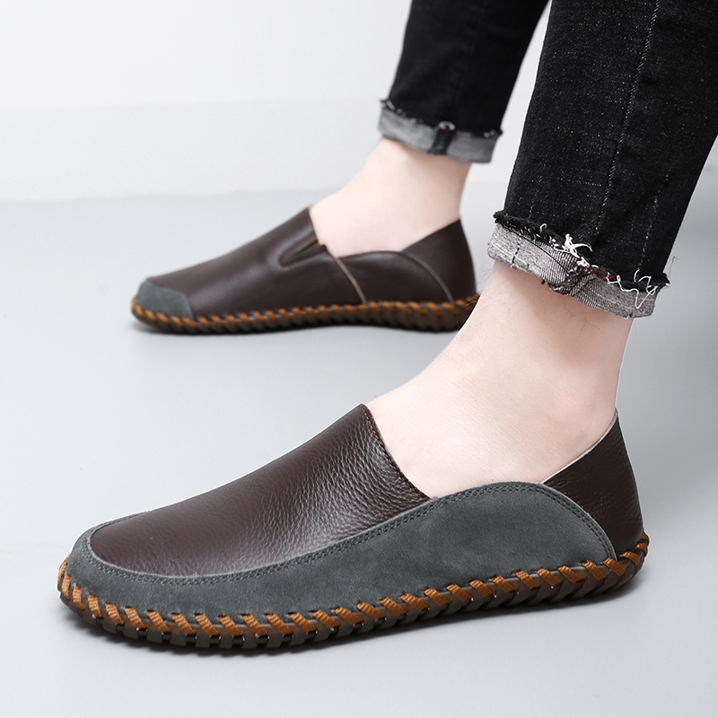 Large Pier Layer Cowhide Lazy Shoes _voghion.com