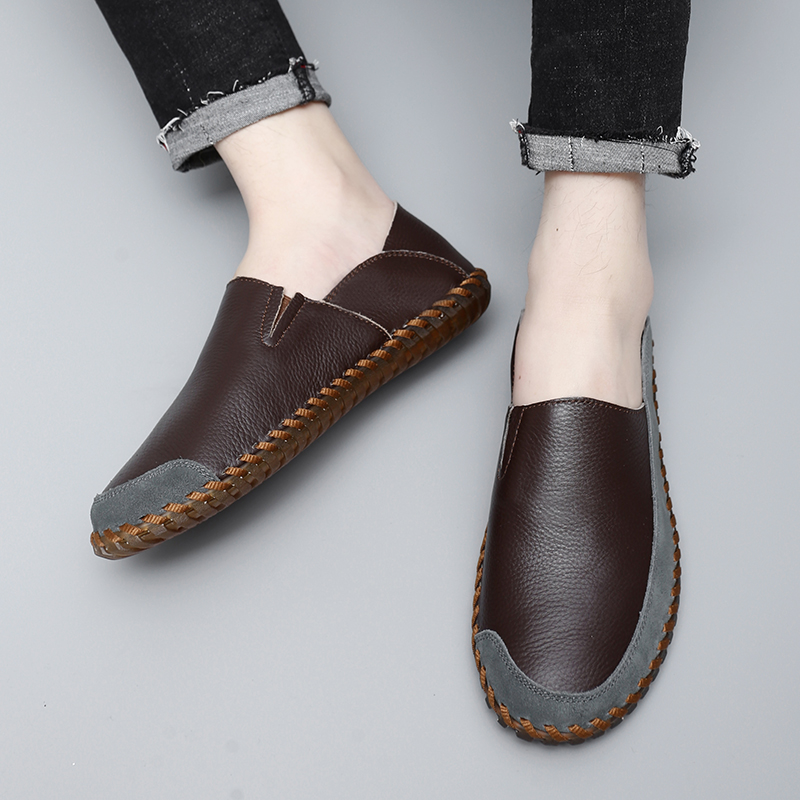 Large Pier Layer Cowhide Lazy Shoes _voghion.com